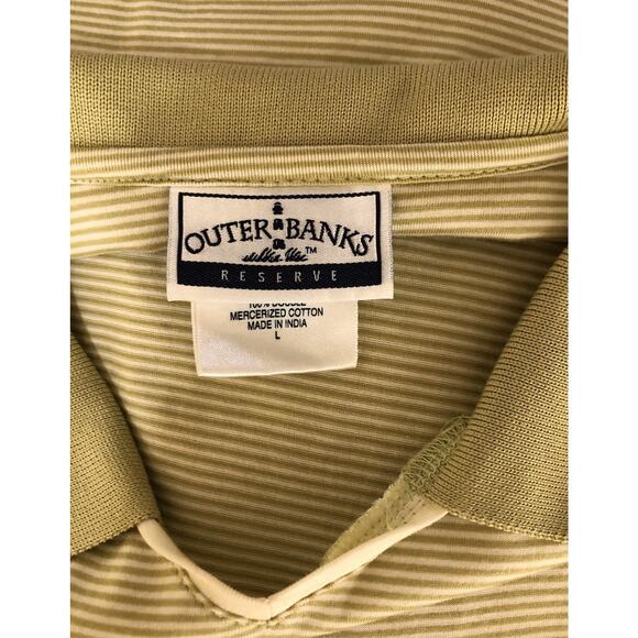 NWOT OuterBanks Polo Top L Green Stripe V-neck Collar Short Sleeve Sports Preppy - Picture 4 of 6